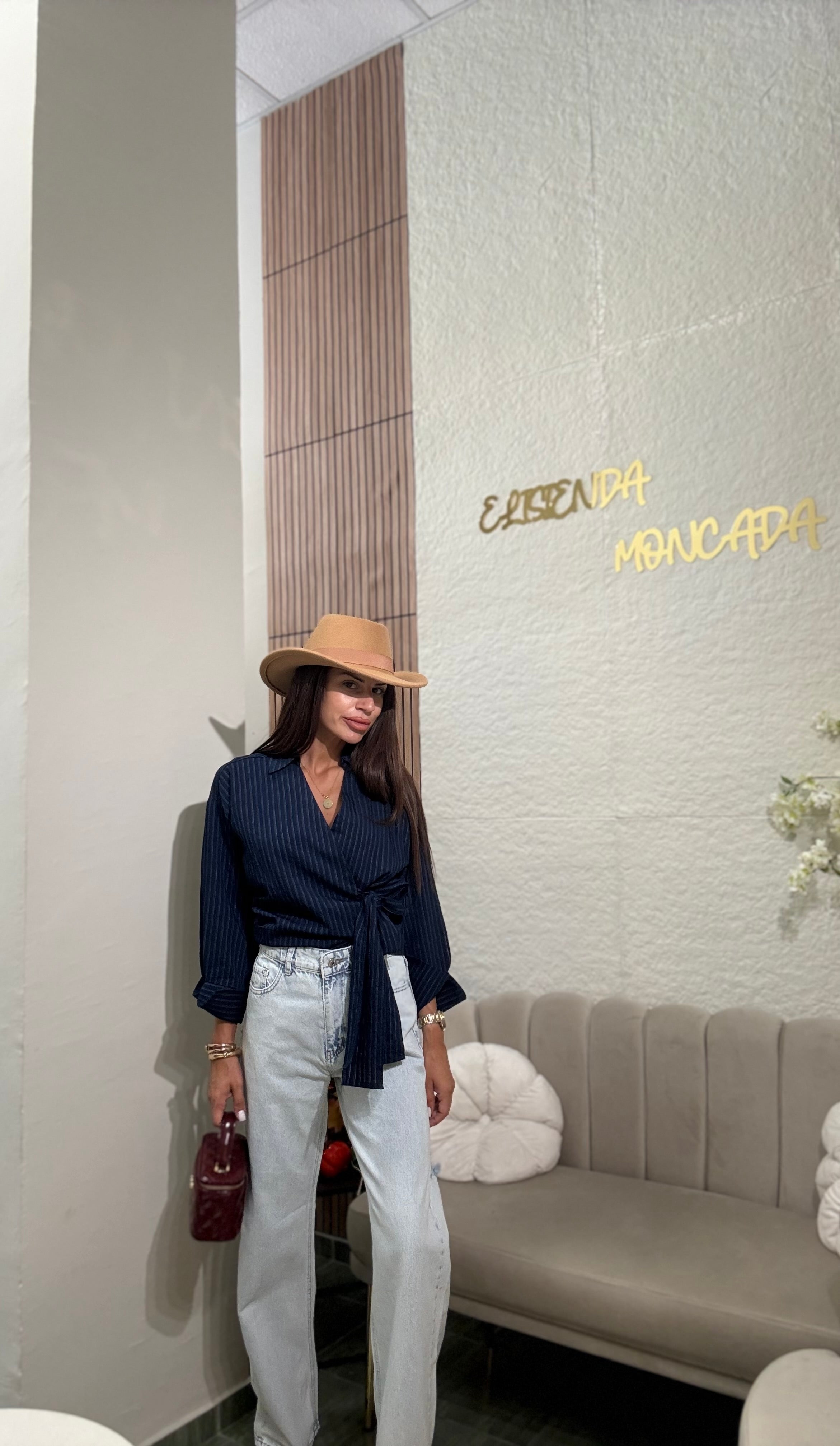 Риза Navy Pinstripe Wrap
