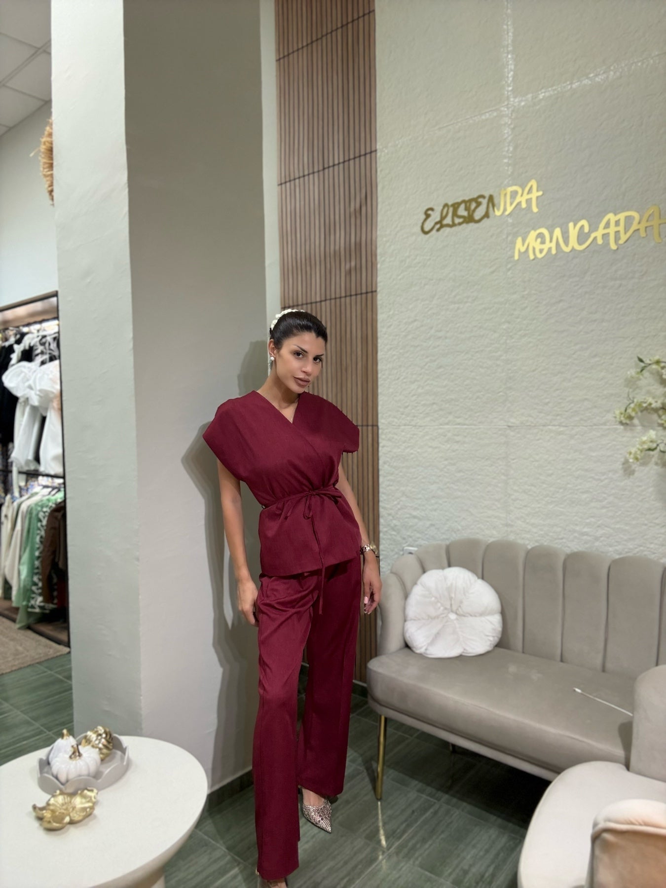 Бордо сатенен комплект