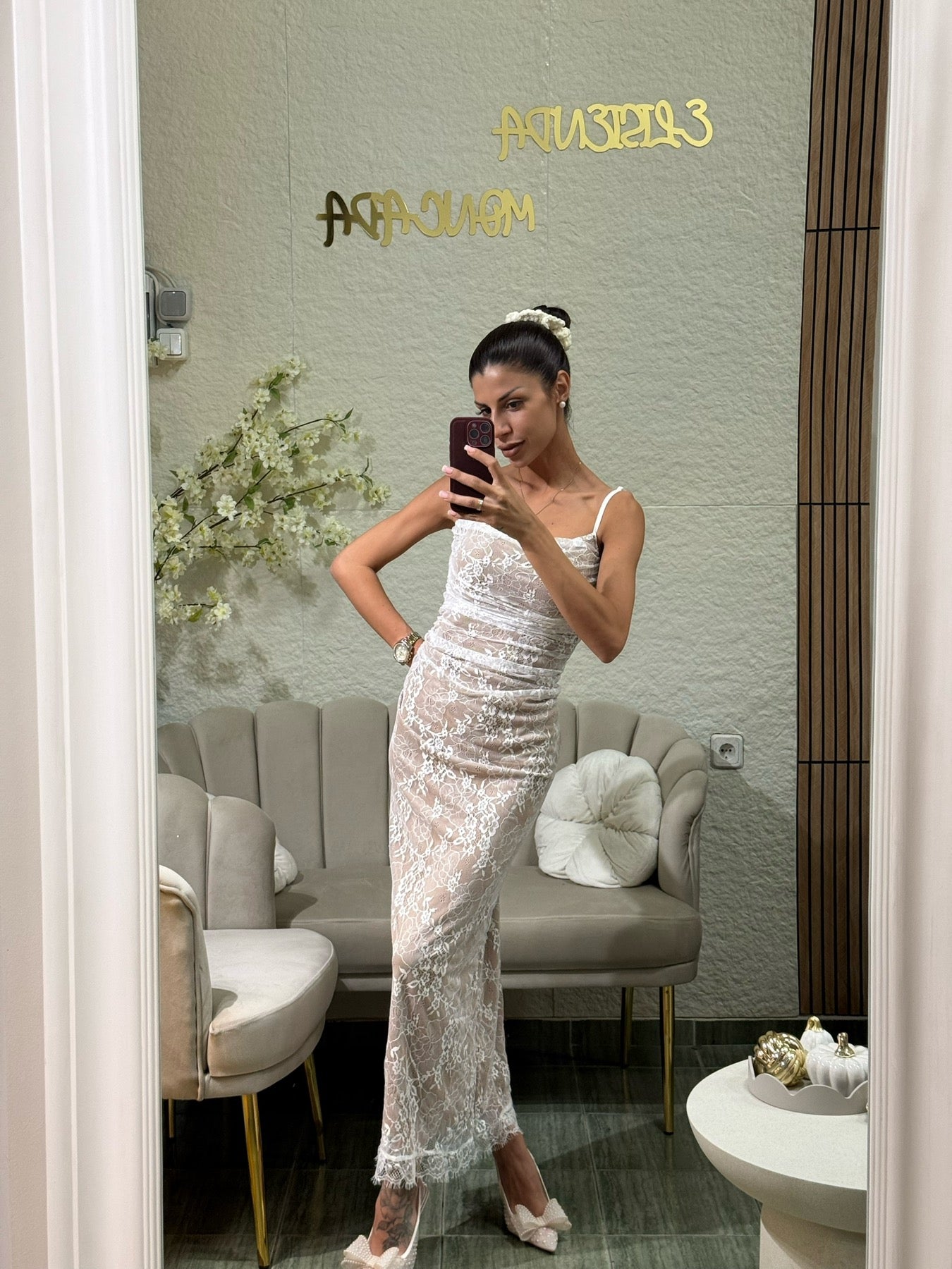 Дантелена Макси Рокля Blanc